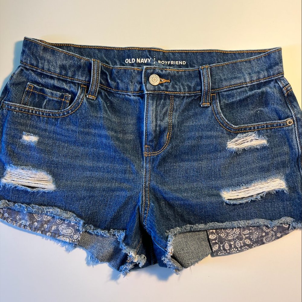 Mid-Rise Ripped Cut-Off Boyfriend Jean Shorts For Women